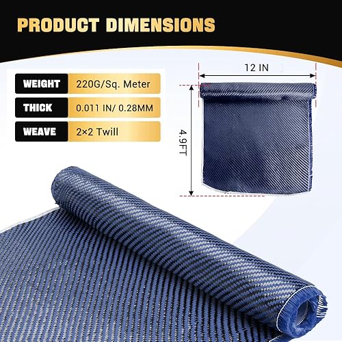 Miniatura 5 de BARTOO Rollo de tela de fibra de carbono de 4.9 pies x 12 pulgadas, 2 x 2 tejido de sarga de 3 k/7.76 oz, hoja de fibra de carbono de alta Azul