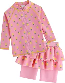 2T-7T Kids Girls UPF 50+ UV Protection Rashguard Swimsuit Long Shirt and Shorts Set