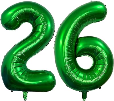 Number 26 Dark Green Balloons 40 Inch Giant Green 26 or 62 Numer Foil Helium Balloons for 26th Dark Green Birthday Party Supplies 62th Anniversary Events Decorations