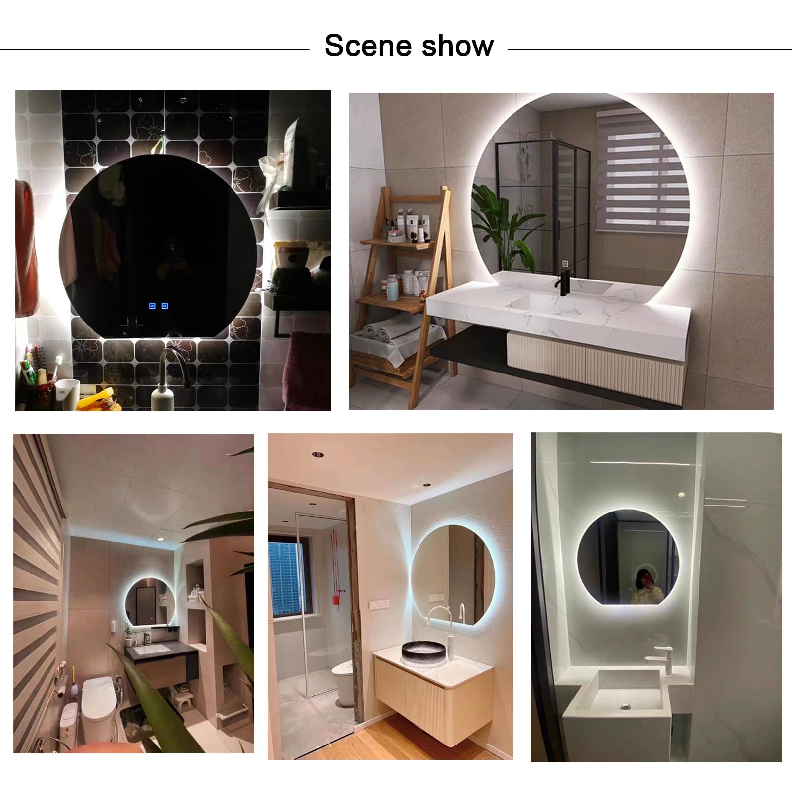 Runder LED-Badezimmerspiegel – Touch-Steuerung, 3 Farben, dimmbar, Wandmontage, beleuchteter Spiegel, Anti-Beschlag, Dual-Touch-Taste, moderner Kosmetikspiegel für Badezimmer