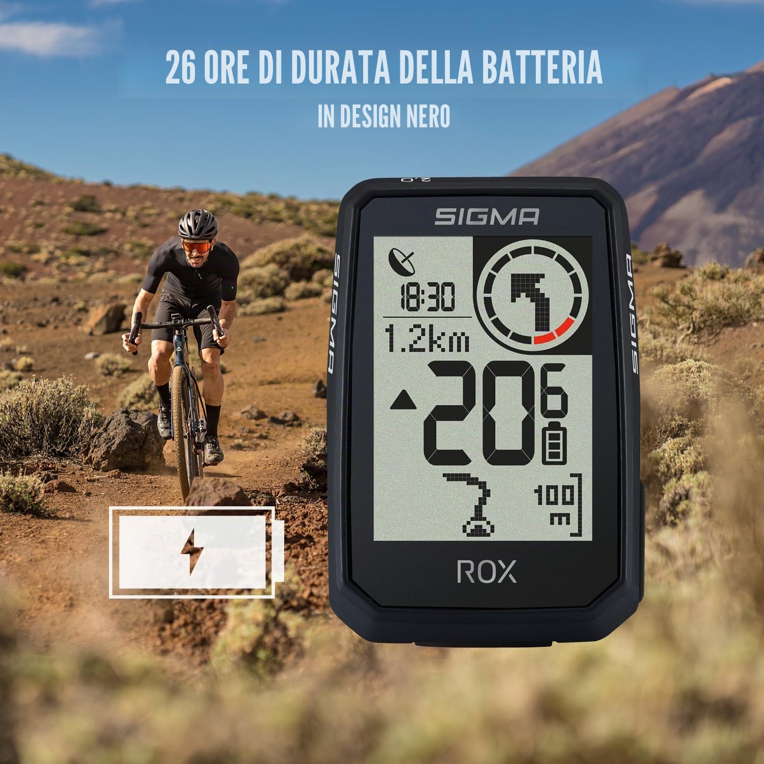 SIGMA ROX 2.0 Endurance Black | Durata della batteria 26h | Computer da bicicletta wireless | GPS e navigazione inclusi OVERCLAMP Butler | Navigazione GPS all'aperto | Compatibile con E-Bike