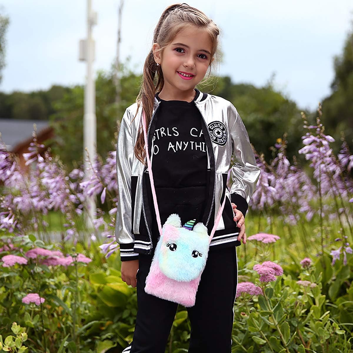 Kids Girls Colorful Plush Unicorn Cell Phone Bag Pouch Mini Crossbody Purse Handbag Wallet image 2