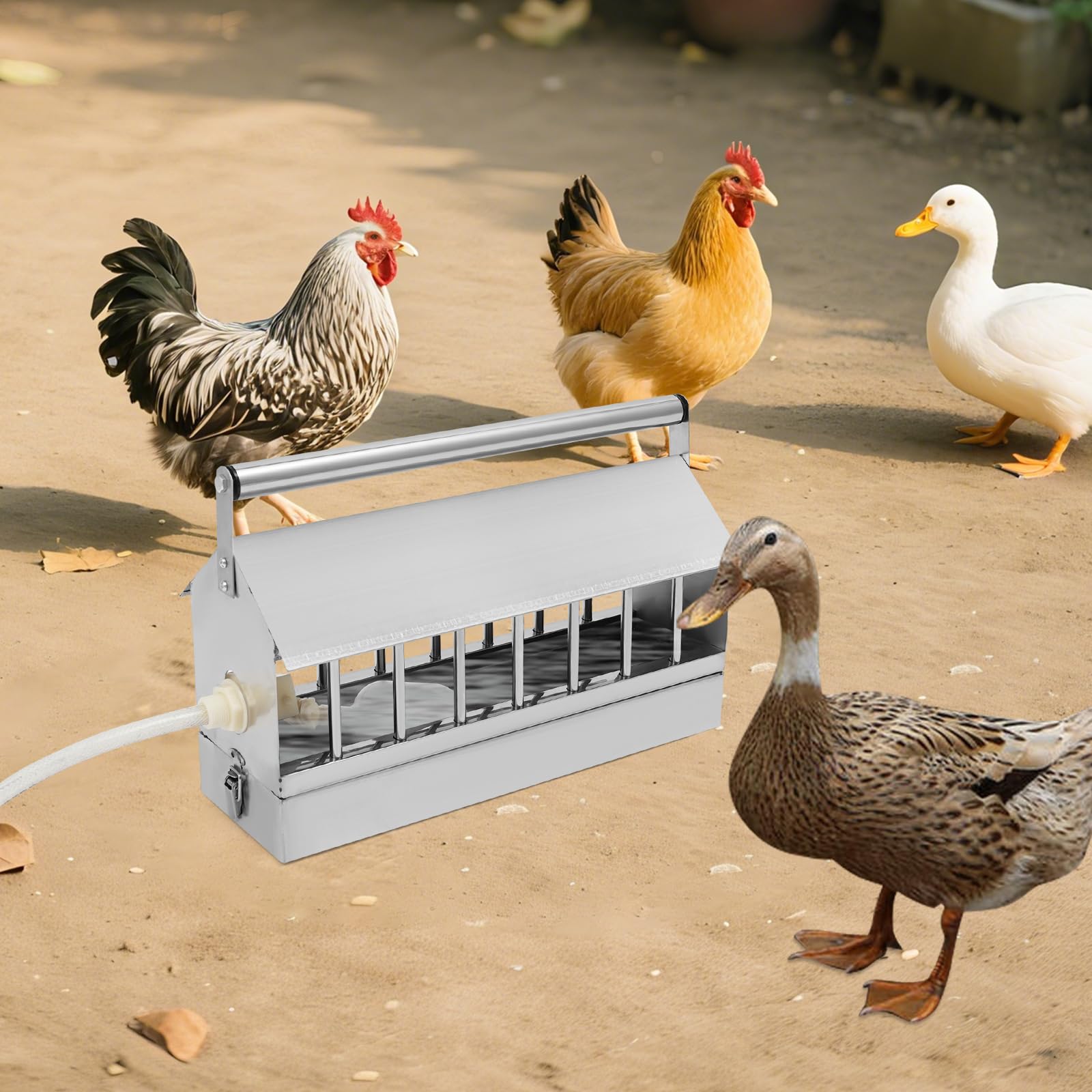 Recipiente automático para beber aves de corral, 40 x 12 x 22 cm, con válvula de flotador, recipiente automático para pollos, patos y pájaros