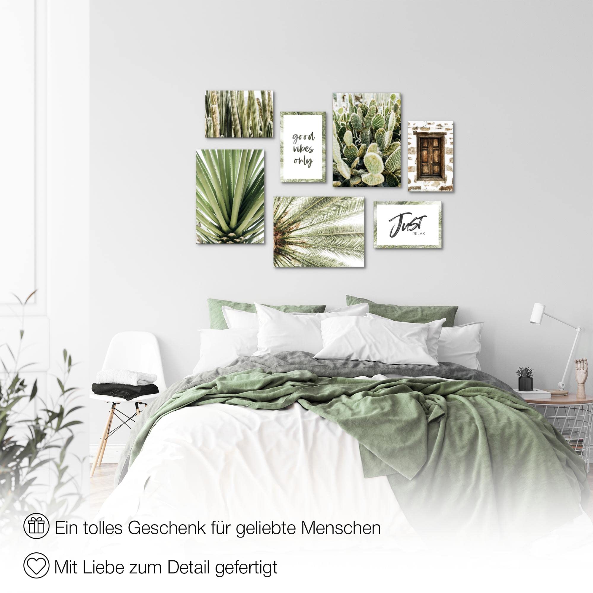 Novart Wandbilder Natur Pflanzen - KOMPLETT AUFHÄNGFERTIG - Mit Spruch Wohnzimmer Schlafzimmer - 7 Moderne Mood-Bilder - N015371a