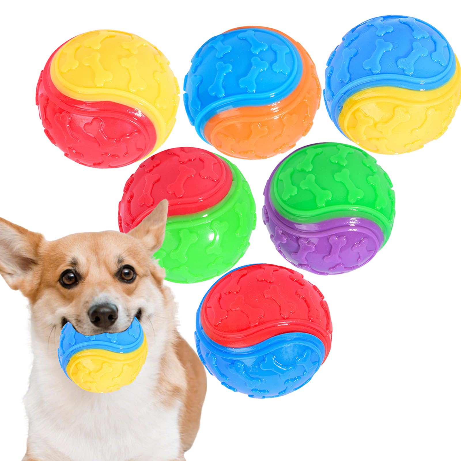 Irunfast 6 Pcs Dog Balls, Squeaky Dogs Ball Interactive Dogs Balls Puppy Chew Toys Dog Toys for Pet Playing Training, Boredom