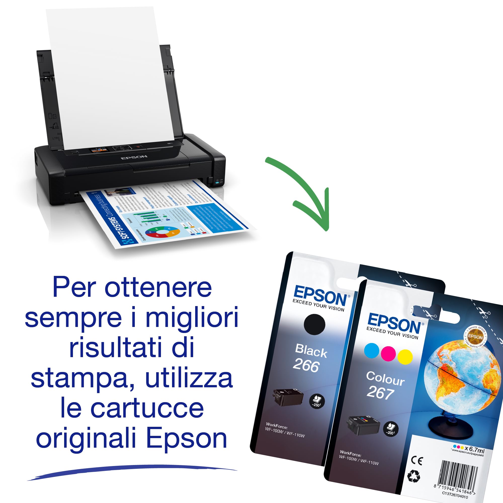 Epson Workforce WF-110W Przenośna Drukarka A4 Atramentowa Wi-Fi Wi-Fi Direct Bateria LCD 7 ppm Czarny