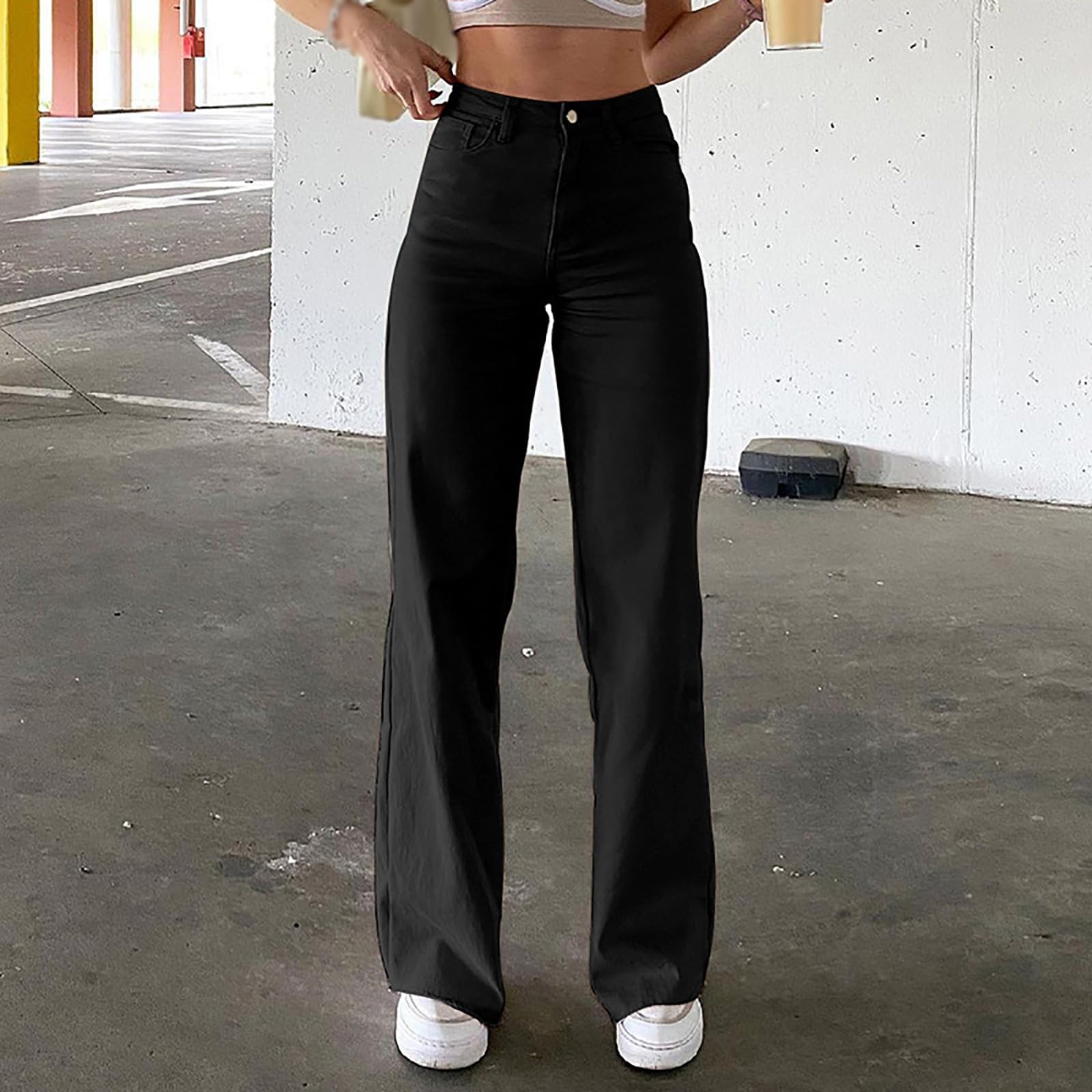 Dżinsy Damskie Proste Nogawki Dżinsy z Wysokim Stanem Długie Spodnie Casual Basic Zwykłe Dżinsy Wsuwane Damskie Spodnie Dżinsowe z Szerokimi Nogawkami Wygodne Spodnie Bootcut Streetwear