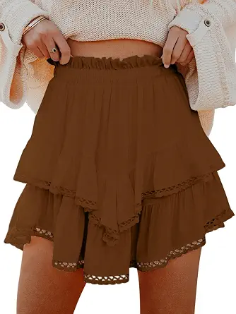  Flowy Shorts for Women Casual Boho Ruffle Tiered Skorts High Waist Mini Skirts Golf Tennis Crochet Shorts