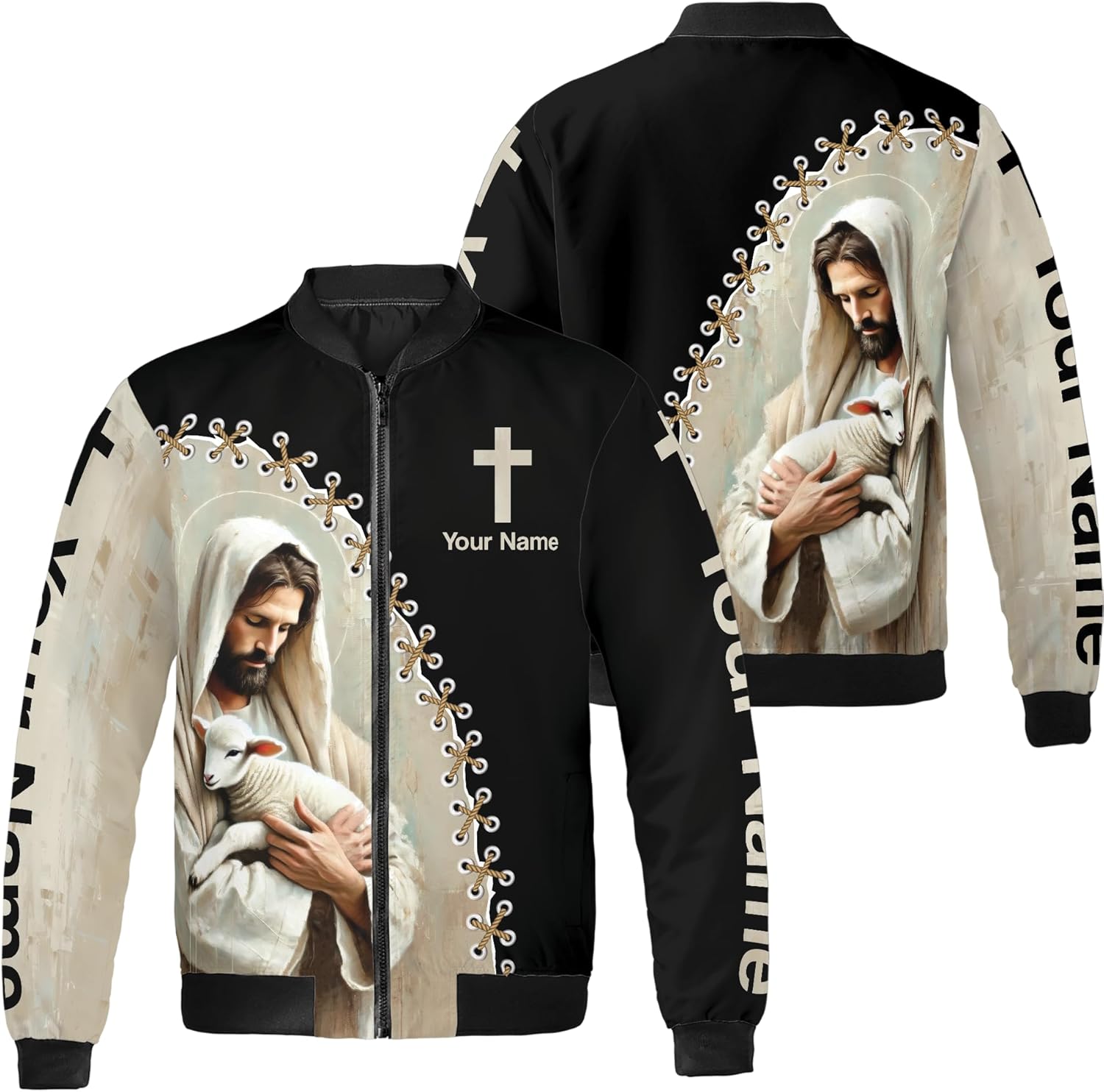 ThuhaTree Store Personalized Jesus With Lamb Bomber Jacket (S-5XL) – for Christian & Faith Lovers