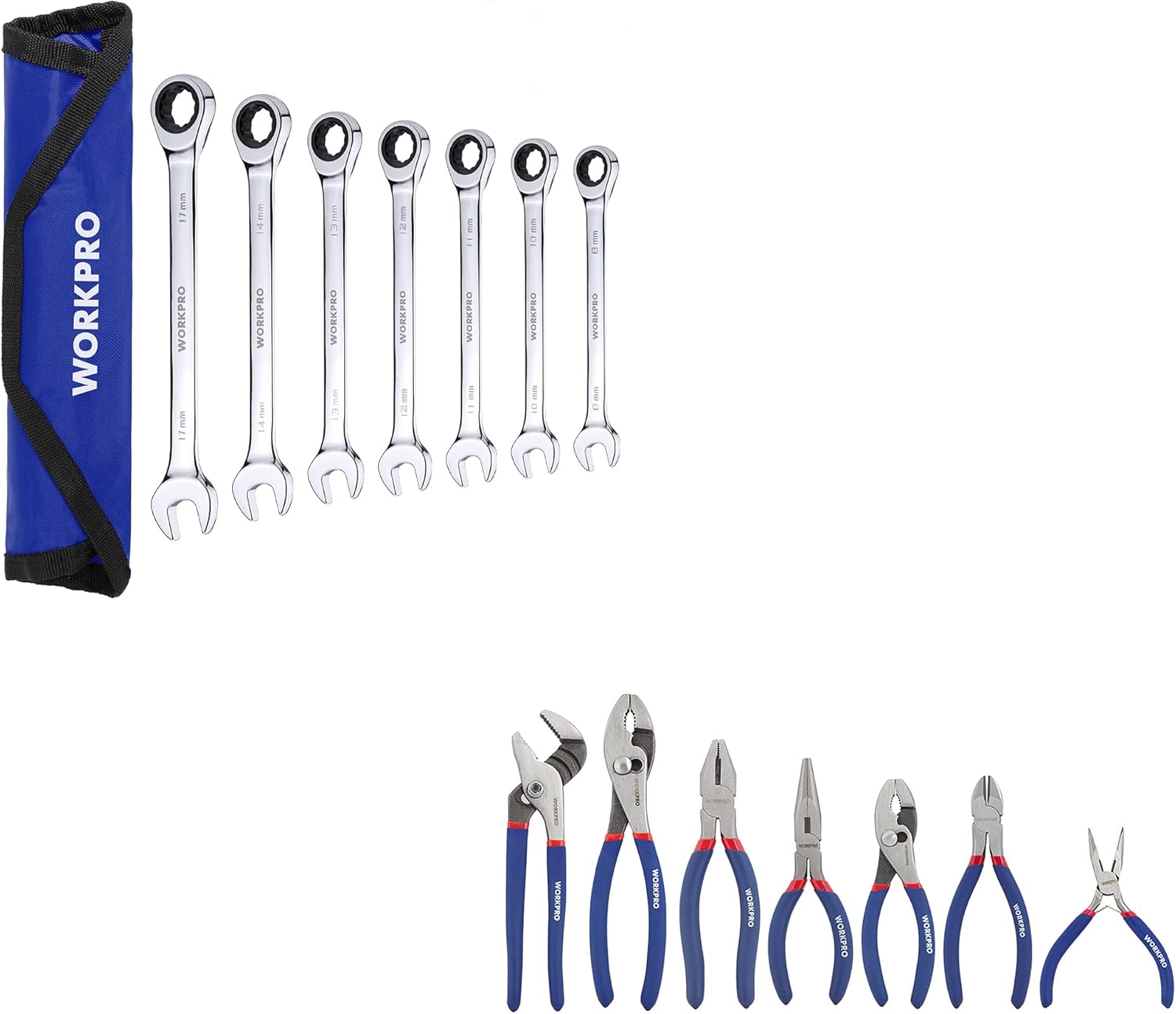 WORKPRO 7Piece Ratcheting Combination Wrench Set with Roll Up Pouch 7