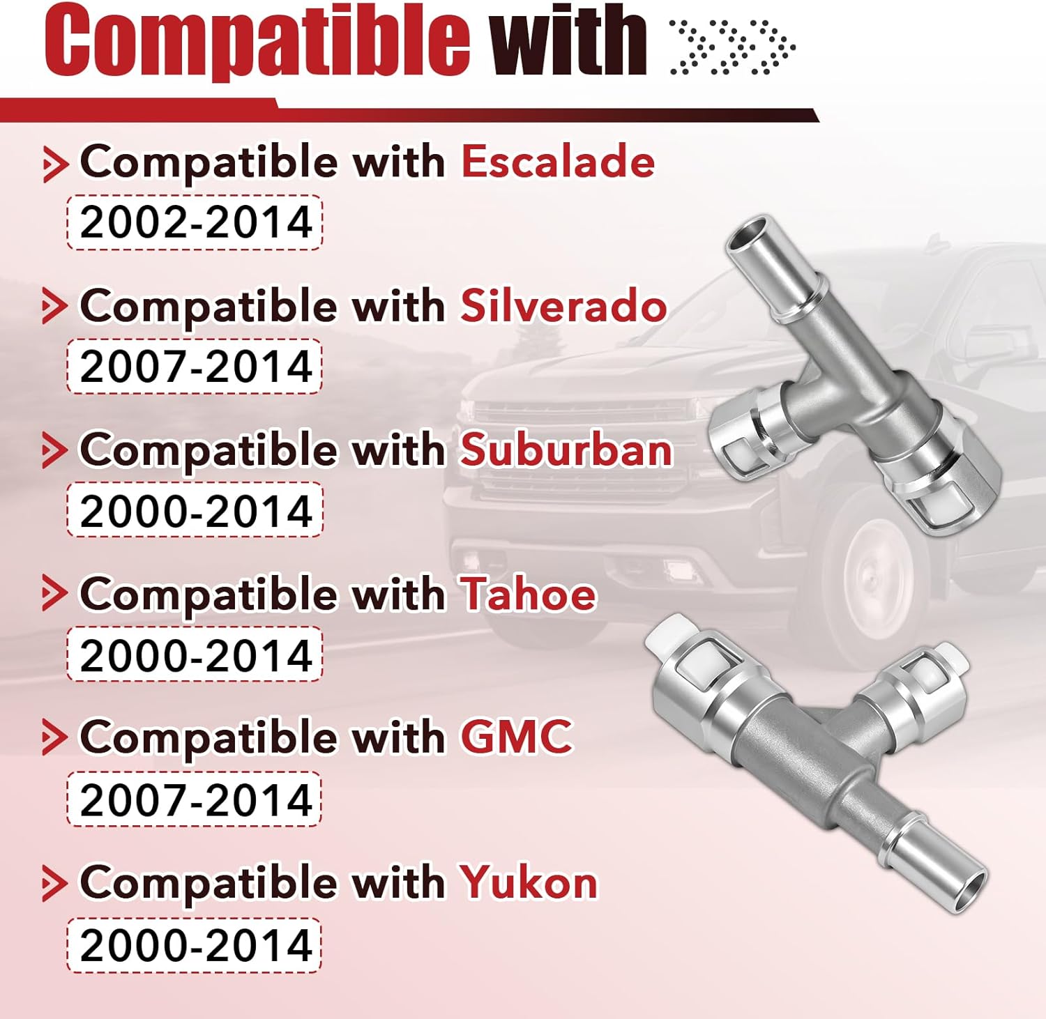 2 Pcs 800-413HP 800-414HP Aluminum HVAC Heater Inlet Hose Tee Connector, Compatible with 00-14 GMC Yukon Sierra Chevy Tahoe Suburban Silverado Cadillac Escalade, Replace 15055342 15055343