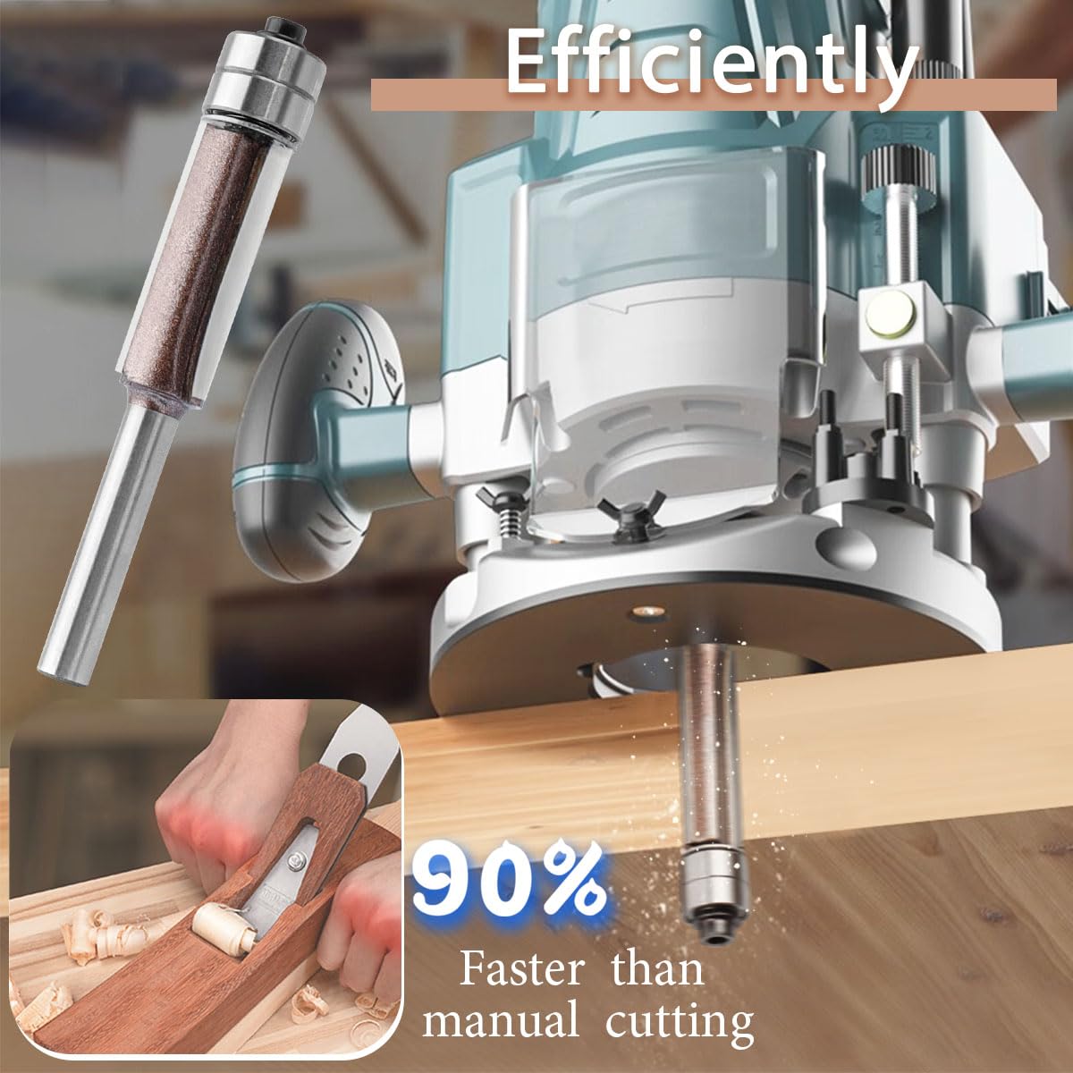 4 Pcs Flush Trim Router Bits Set 1/4 Inch Shank, Top Bearing 3-Flute Flush Trim Bit with Cutting Diameters of 1/4", 5/16", 3/8", 1/2" for MDF, Hardwood, Plywood