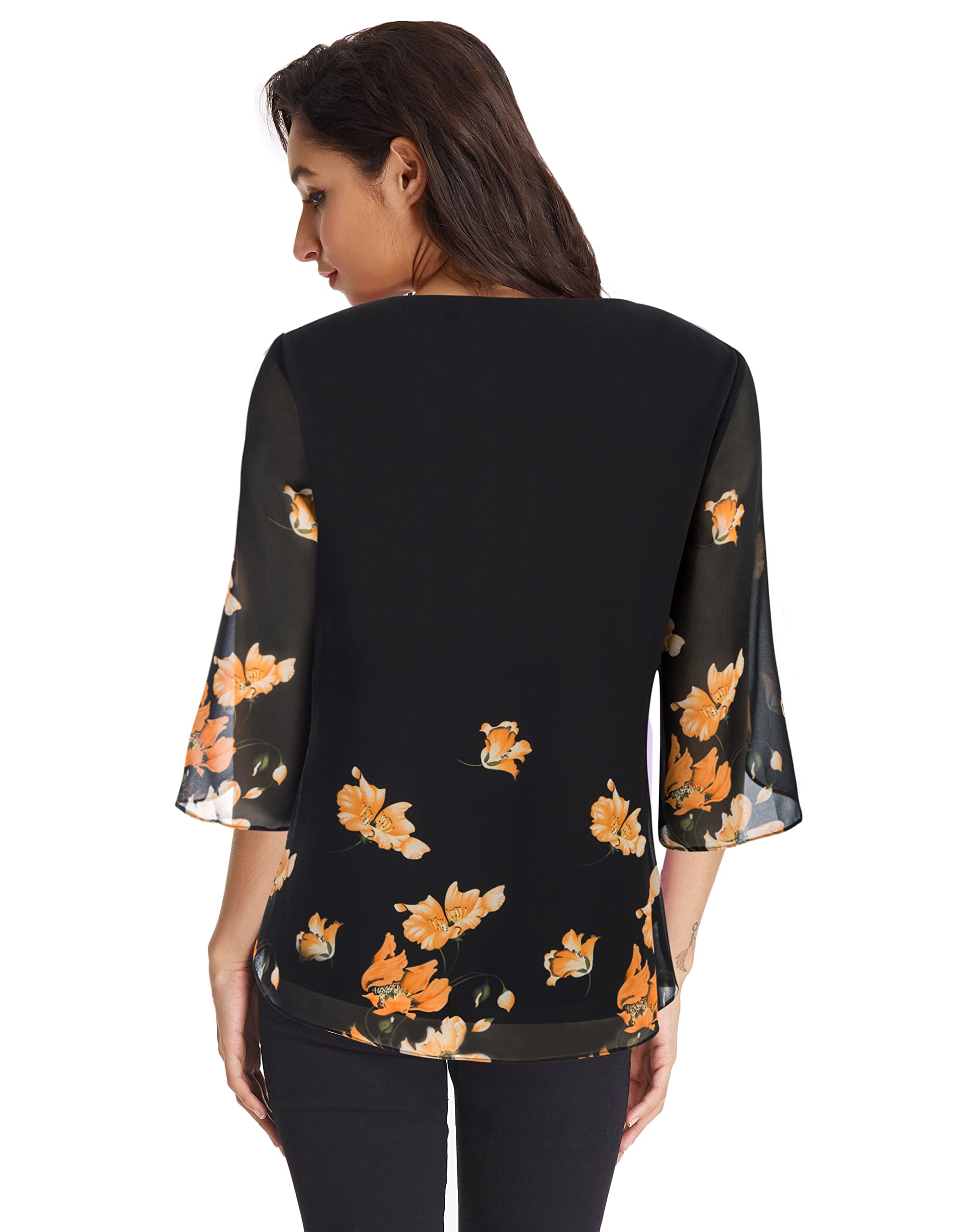 GRACE KARIN Camicia Donna Paillettes a Manica a 3/4 Top Elegante Girocollo Manicotto Split