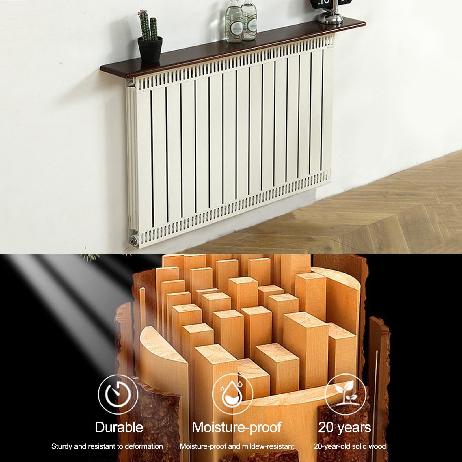 Moderno ripiano galleggiante in legno per termosifone – Elegante spazio Maximizer 150 x 16 cm giallo copertura radiatore per soggiorno e camera da letto elegante soluzione di arredamento per la casa