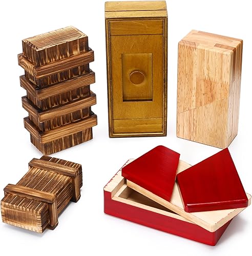 Miniatura 8 de Paquete de 5 cajas secretas de madera con compartimento secreto 3D caja de rompecabezas de madera secreta rompecabezas de madera regalos difíciles