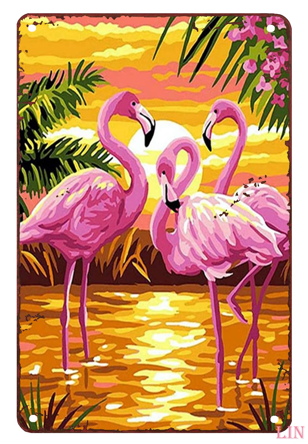 Metal Signs Funny Pink Flamingo Tin Sign Chic Art Wall Metal Decorations Funny Iron Plaque Signs Gift for Living Room Office 8x12 inch