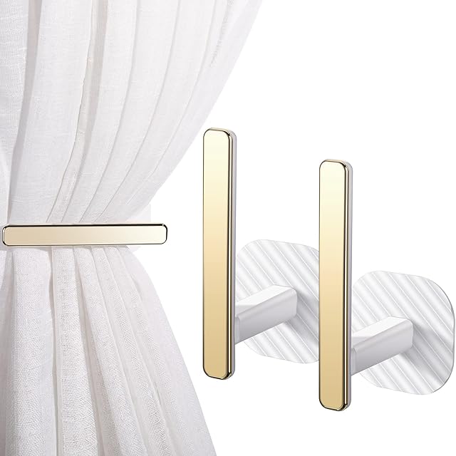 Curtain Holders Gold Curtain Holdbacks Self Adhesive Drapery Curtain Tiebacks L Shaped Curtain Hooks Nordic Style Window Treatment Holdbacks for Home Office Decorative Curtain Decor (White, 2 Pcs)