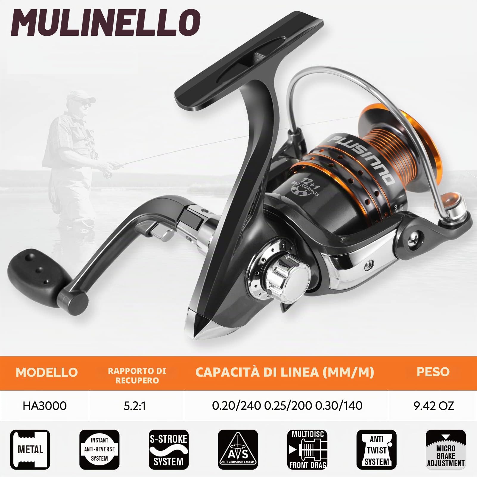 Plusinno Kit completo di canna da pesca telescopica in fibra di carbonio, mulinello BB con 12+1 cuscinetti schermati in acciaio inox, confezione da 2