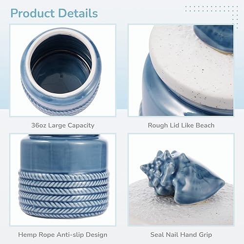 Miniatura 3 de Tarro de cerámica para almacenamiento de alimentos, recipiente de café azul para granos de café con tapa, tarro de galletas y dulces para servir en