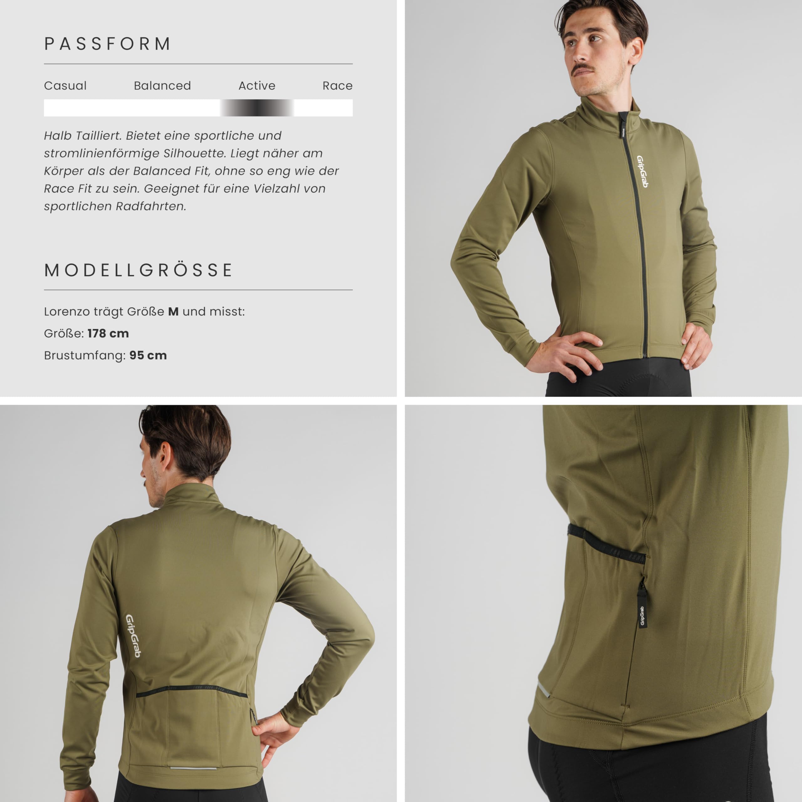 GripGrab Ride Herren Langarm Rennrad Trikot - Thermo Radtrikot Gravel Bike | Atmungsaktives Thermo-Fleece Jersey mit weicher Innenseite, 3 Rückentaschen und YKK-Reißverschluss für MTB, Gravel & Rennrad