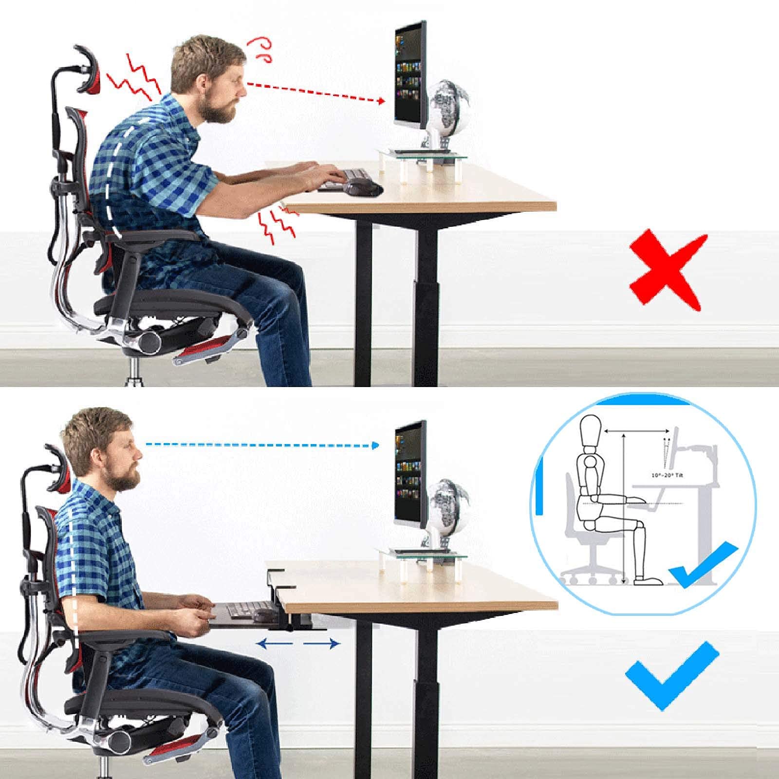 Ergonomia Półka Na Klawiaturę Pod Biurkiem, Szuflada Na Klawiaturę, Biały Wysuwany Powiększony Uchwyt Na Mysz Z Klawiaturą, Z Dodatkowym Wytrzymałym Systemem Mocowania Zaciskowego C