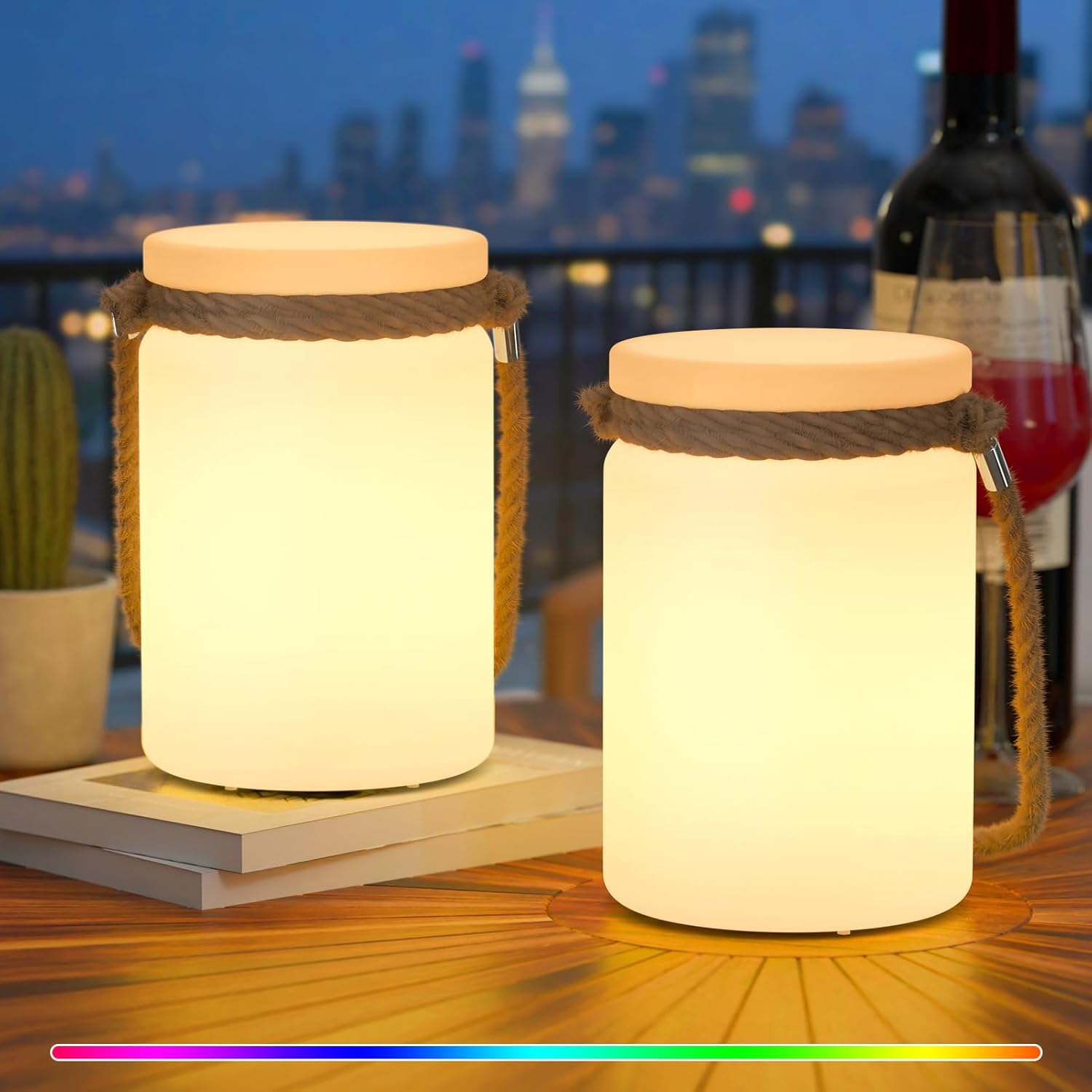 uuffoo 2 Pcs LED Lantern Cordless Table Lamp IP44 Shower Safe with Remote, 8-10H Battery Life RGB Warm White Dimmable for Indoor Outdoor Patio Camping Home