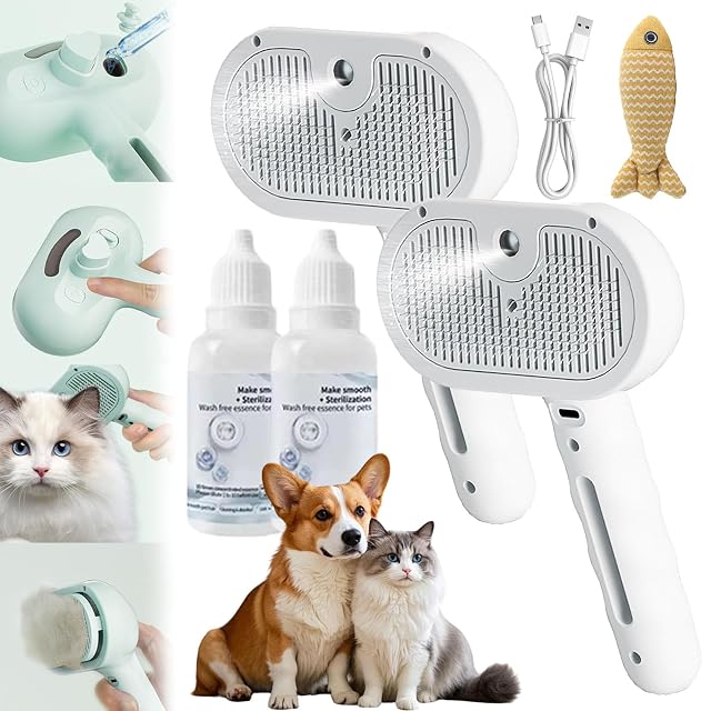 Cepillo para perro, cepillo de vapor para perros, recargable silencioso 3 en 1