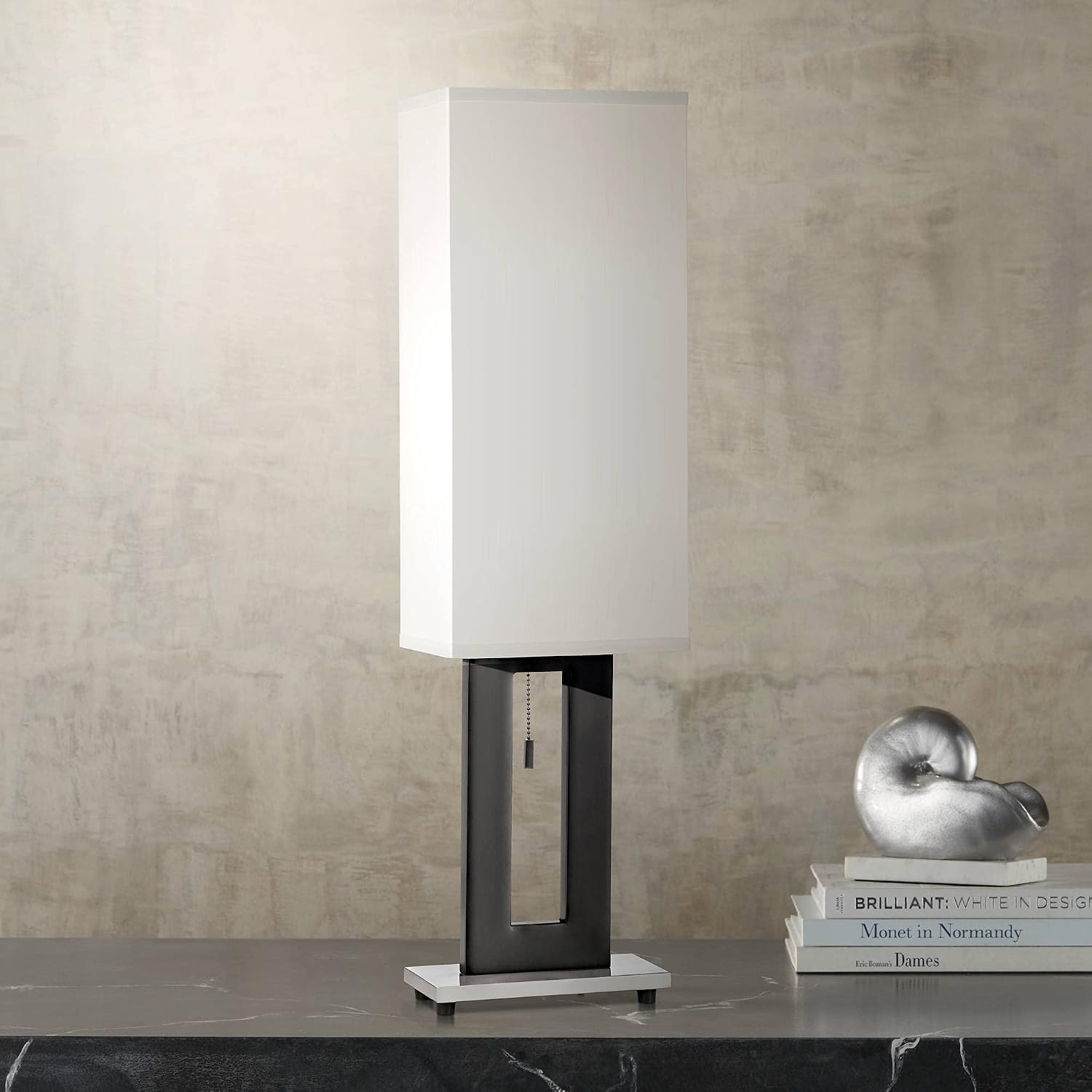 360 Lighting Floating Modern Table Lamps 30" Tall Set of 2 Black Metal Open Frame White Fabric Rectangular Box Shade for Bedroom Living Room House Home Bedside Nightstand Office Entryway