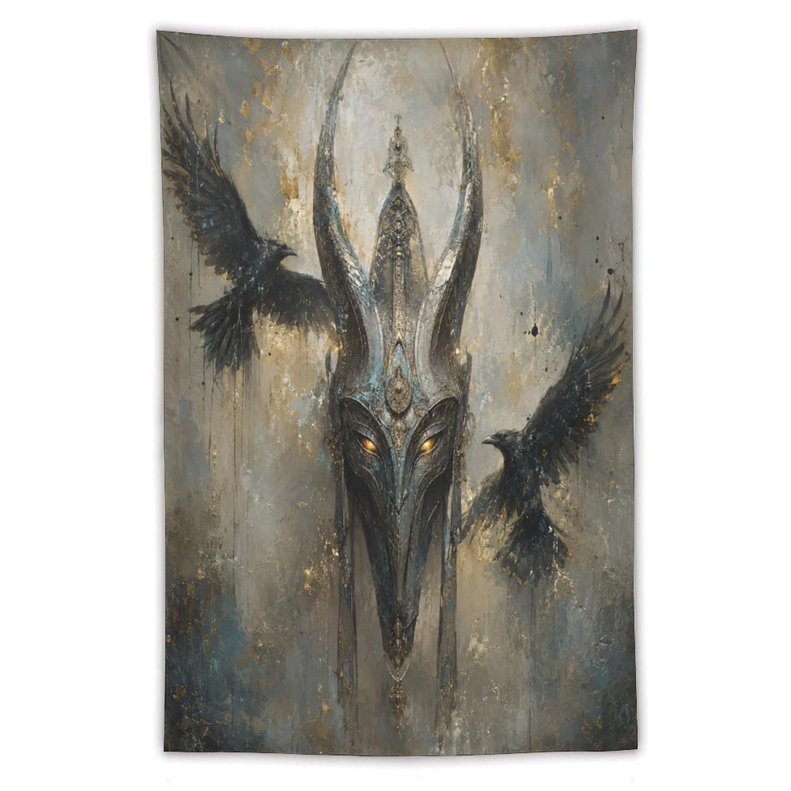 W7C8U2X3 Viking Helmet Raven Flight Wall Tapestry, Oil Painting, Dorm Room