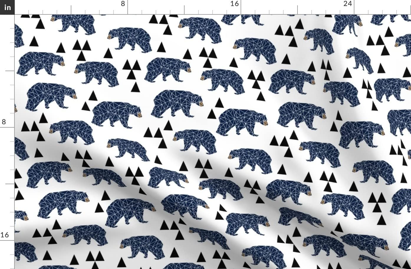 Spoonflower Fabric - Geo Bear Camping Blue Navy Kids Room Triangles Mountains Boy Nursery Printed on Organic Cotton Sateen Fabric by The Yard - Sewing Quilting Apparel Home Decor