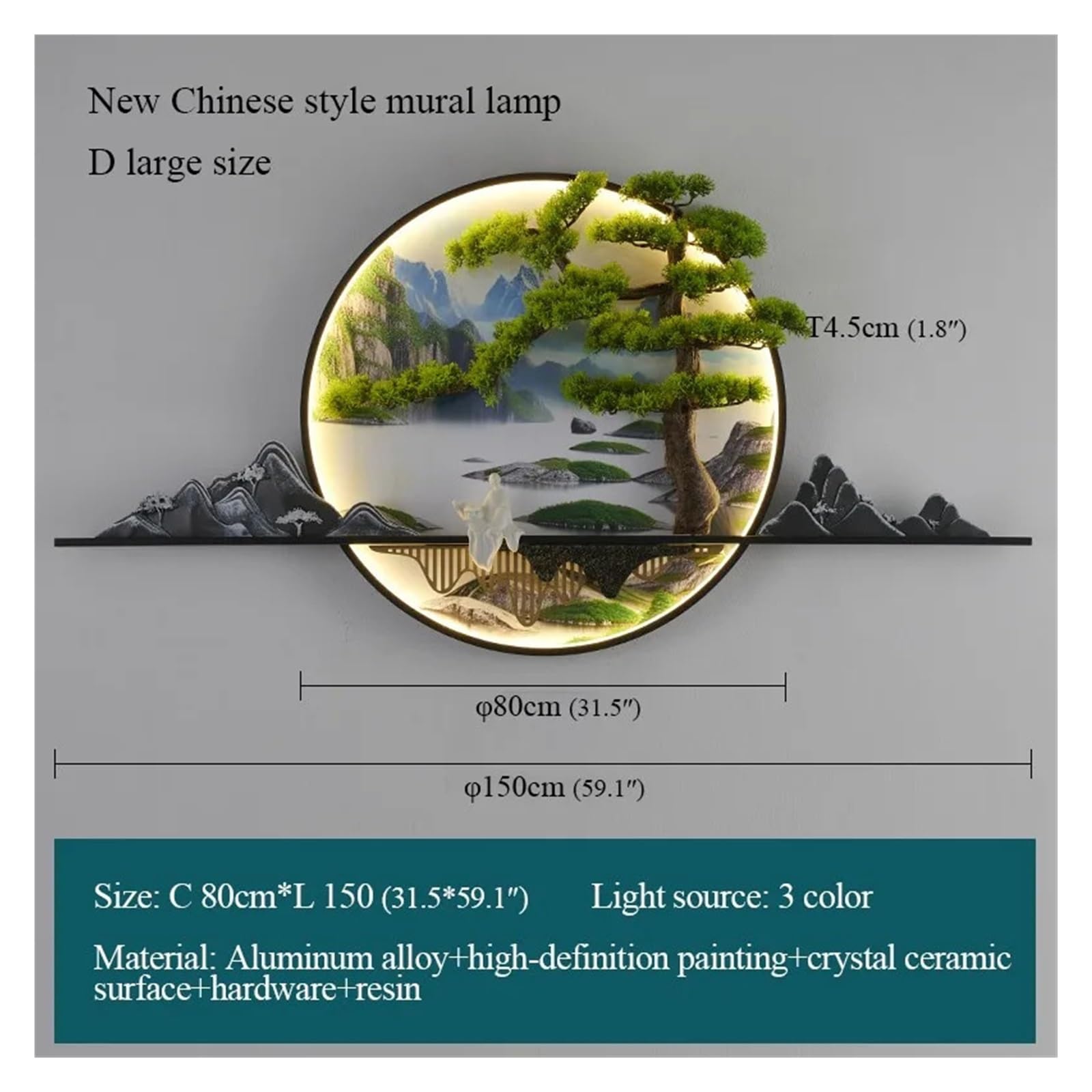 Applique murale moderne à l'intérieur du paysage chinois créatif, applique murale LED for la maison, le salon, la chambre à coucher et l'étude(Style C D60cm)