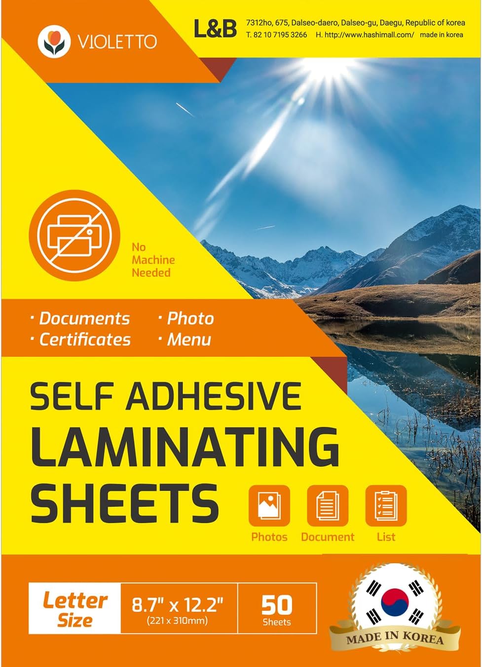 [VIOLETTO] 50 Sheets - Self Adhesive Laminating Sheets for Ultimate Protection. No Machines Needed, 4 Mil Thickness, 8.5 x 11 Inches. Effortless, Durable & Perfect for Documents & Photos.