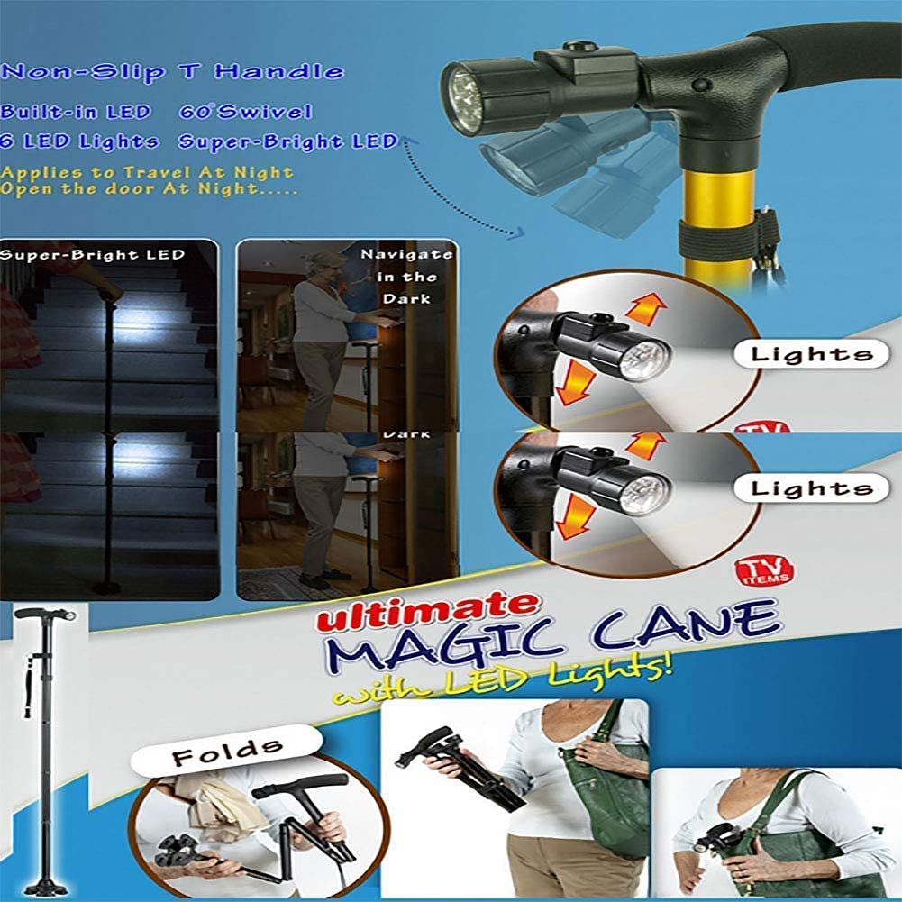 Muletas Ajustables, Bastones Plegables Ajustables y Bastones, con luz LED, Mango de Esponja, rotación Libre de 360 ​​°, para Hombres y Mujeres Familiares Present