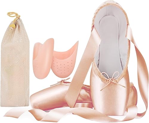 IJONDA Zapatos de ballet para adultos, con almohadillas para los dedos y bolsa de malla