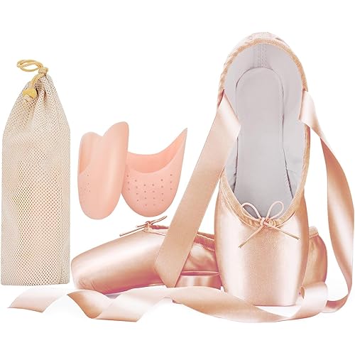IJONDA Adult Ballet Pointe Shoes for Girls Women with Toe Pads and Mesh Bag