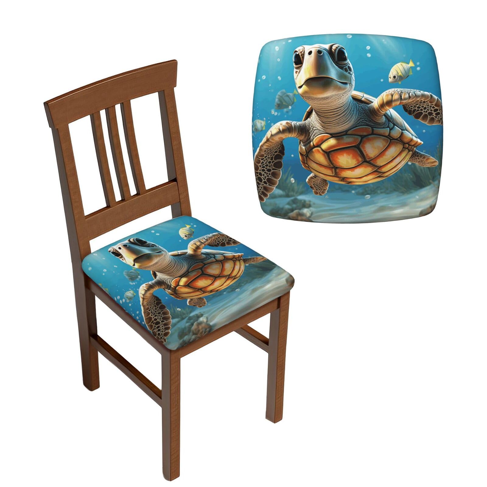 FodPand 6PCS Dining Chair Covers for Dining Room Cartoon Sea Turtle Chair Seat Cover Stretch Parsons Chair Slipcover Removable Washable Seat Cushion Slipcovers Cover for Kitchen Office