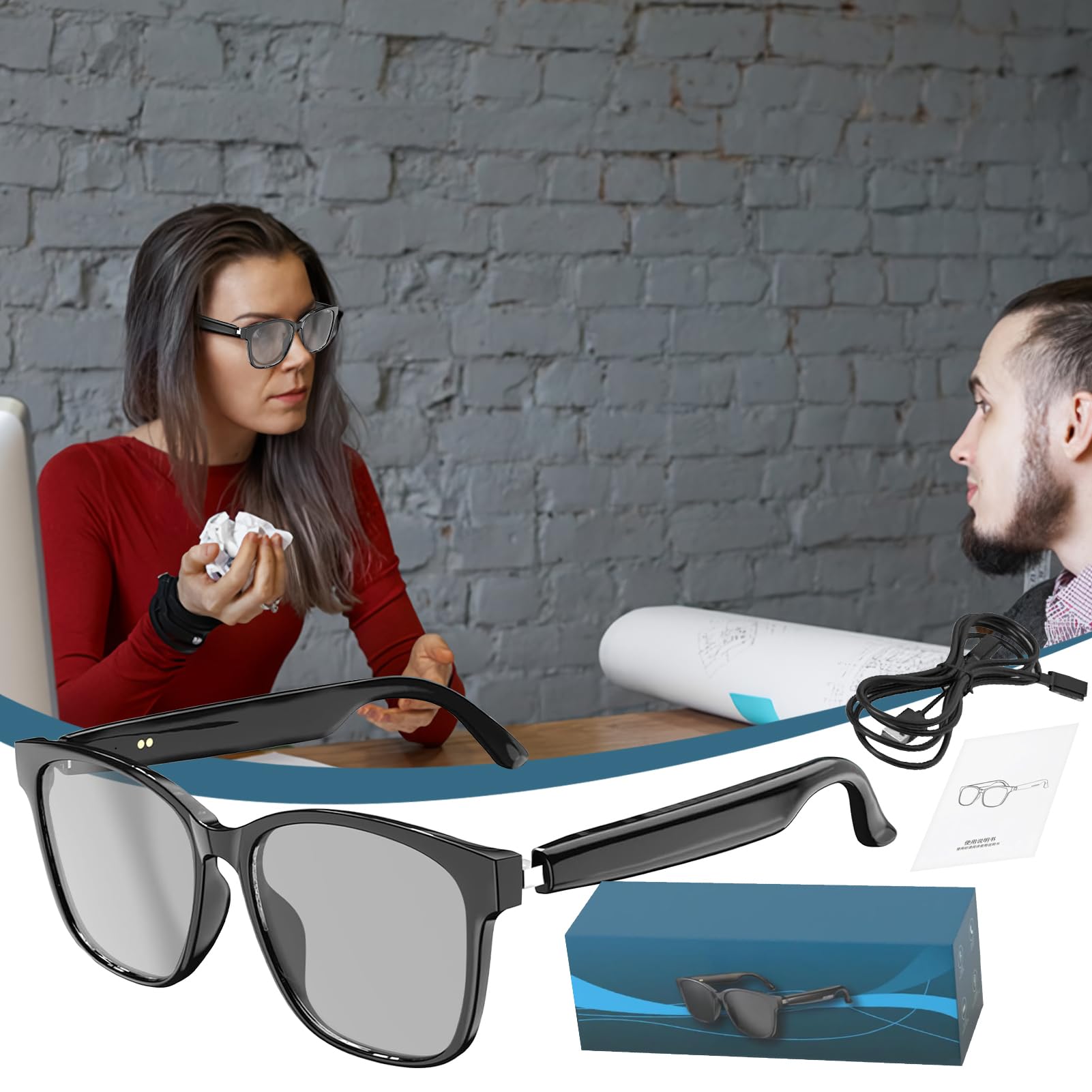 Lunettes Connectées, Lunettes Intelligentes avec Traduction en Temps Réel, Communication Multilingue 144 Langues pour Professionnels Hommes Femmes