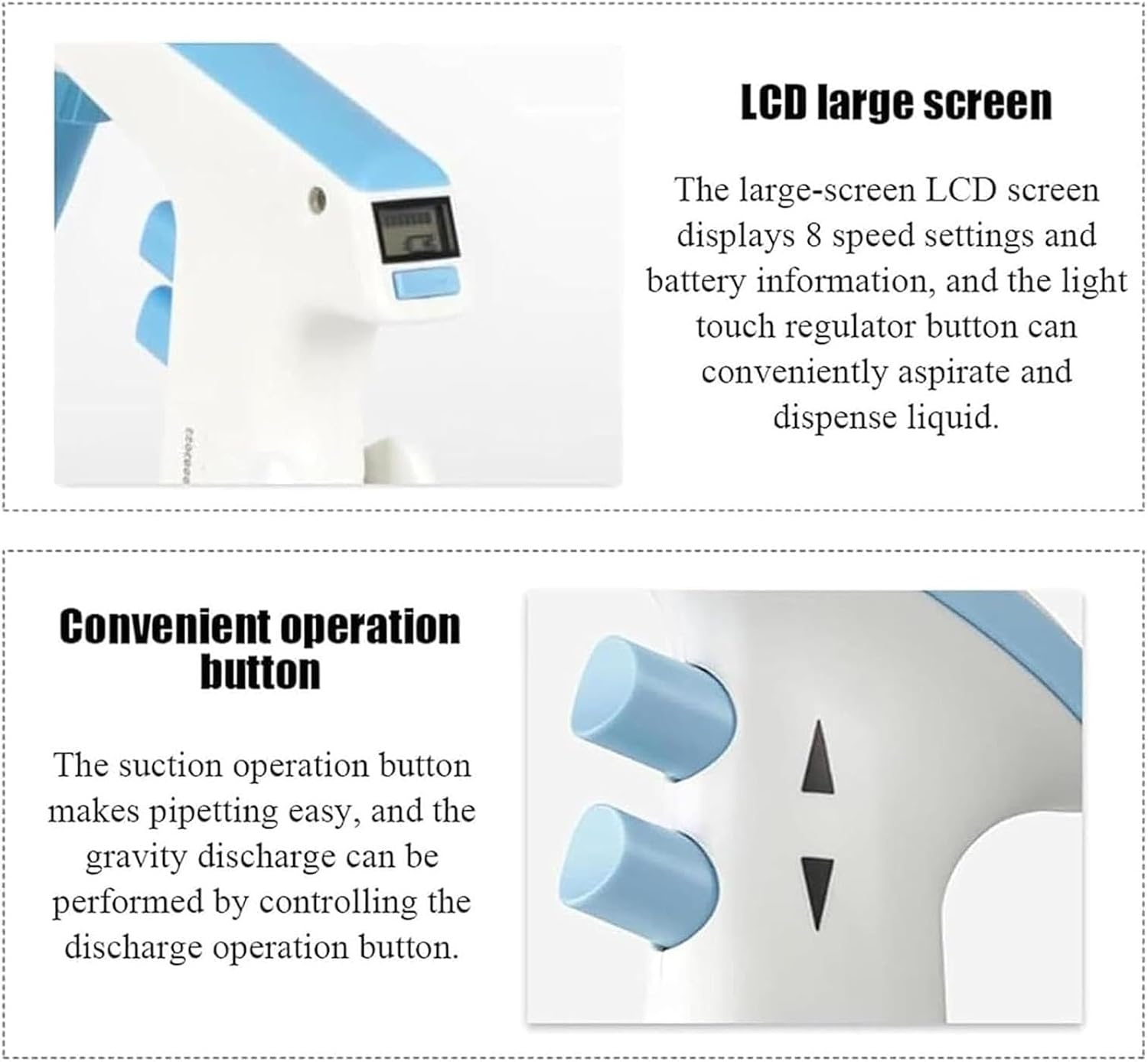 0.1-100ml Electric Pipette Controller, Lab Digital Automatic Pipettor, Adjustable 8 Speeds, Weight Drainage/Electric Drainage Mode Switched, Speed: 25ml in <7s, for Experiment, Lab