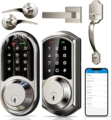 Miniatura 1 de Veise VE06H-RZ06B Cerradura de puerta delantera inteligente con manija de palanca níquel satinado