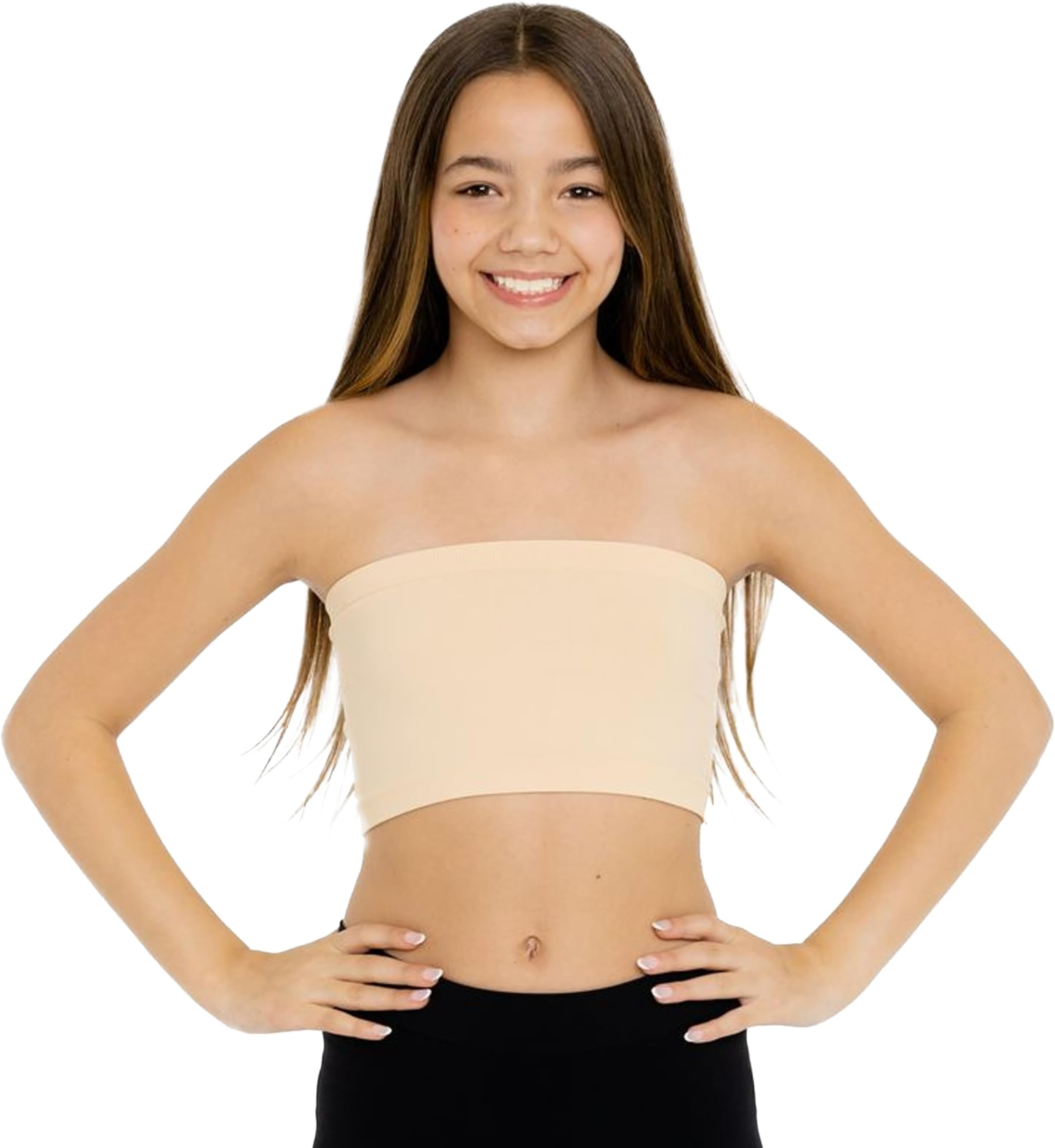 Malibu Sugar Girls Bandeau Tube Top Bras - Seamless Strapless Bra Tube Tops Comfortable and Versatile One Size Fits Age 10-14