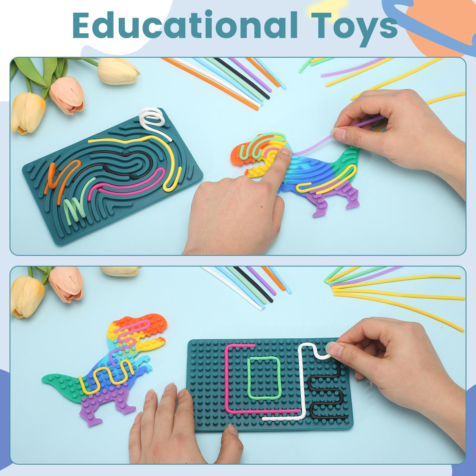 2 sztuki zabawek sensorycznych, silikonowa dwustronna zabawka autystyczna, sensory play z 31 silikonowymi sznurkami, zabawki sensoryczne z torbą podróżną, dla dzieci do redukcji stresu