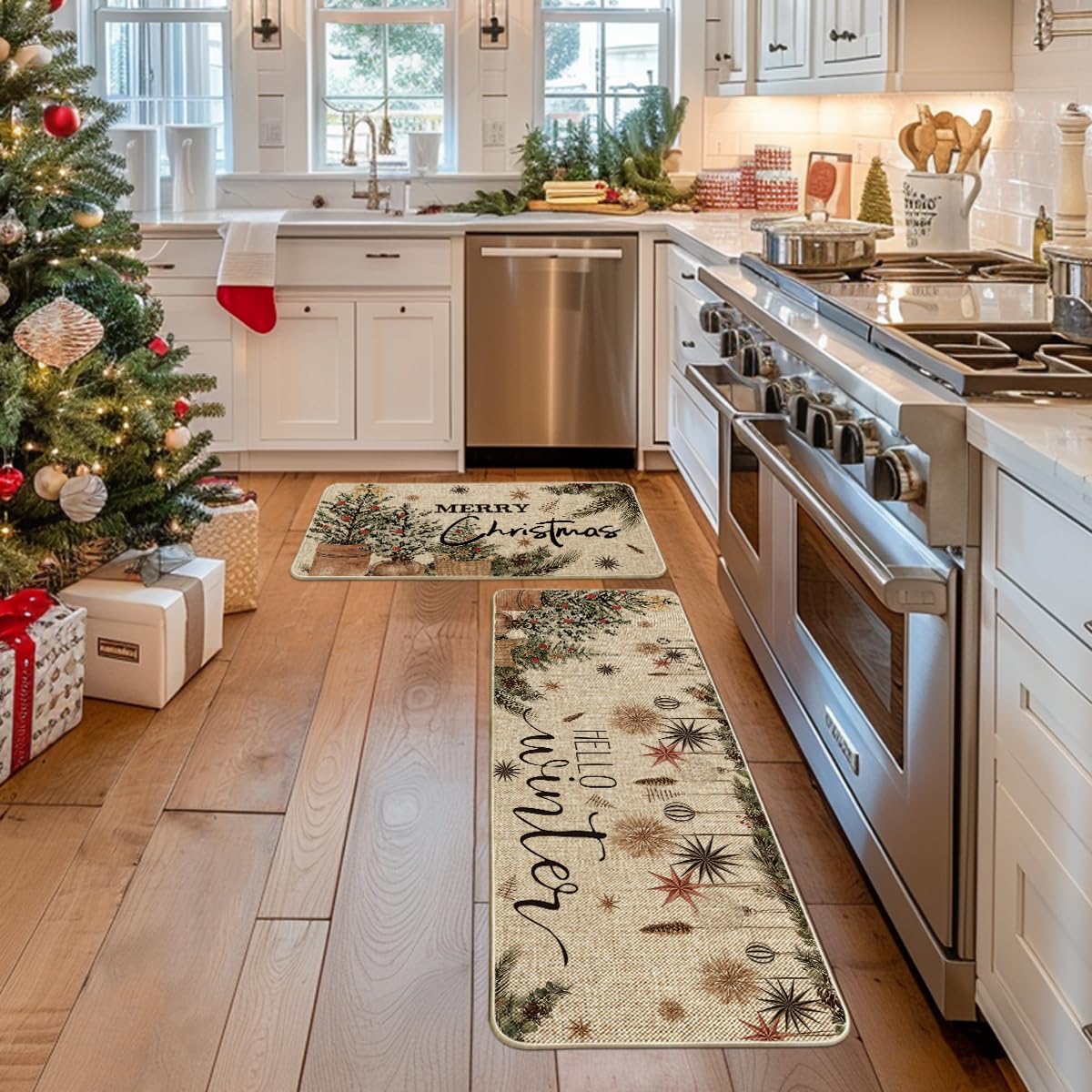 Artoid Mode Alberi - Set di 2 tappeti da cucina con pigne di pino, per interni ed esterni, 43 x 73 e 43 x 118 cm