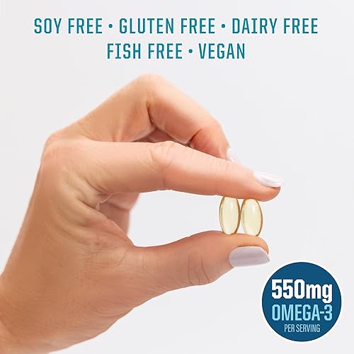 Miniatura 5 de Aceite de algas vegano Omega 3 DHA y EPA a base de plantas de aceite de algas  550 mg de omega-3 por cápsula blanda con 300 mg de DHA y 150 mg de