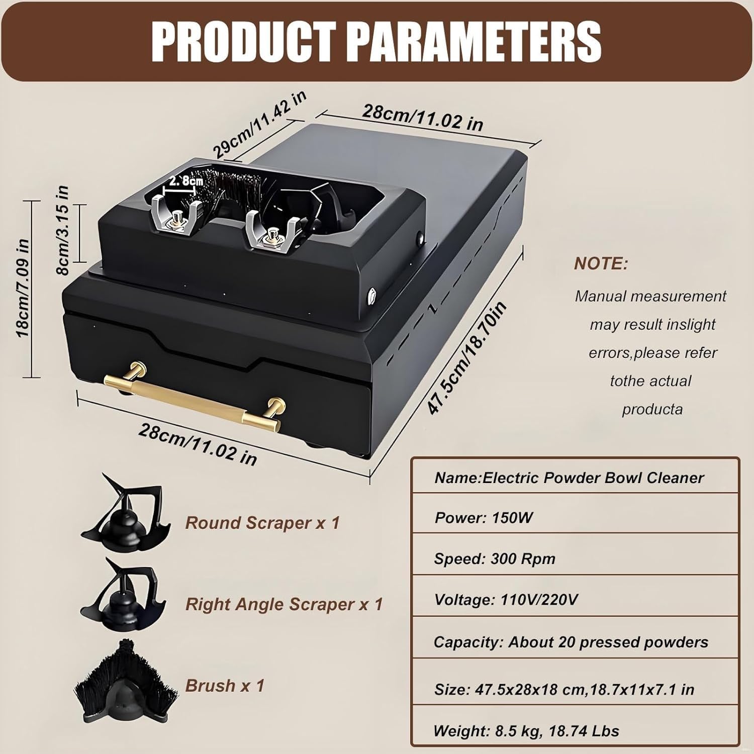 Limpiador Automático De Portafiltro para Cafetera Espresso Eléctrica De 150 W, Kit De Limpieza De Portafiltro De Café, Recipiente Grande para Posos con 1 Cabezal De Cepillo Y 2 Raspadores