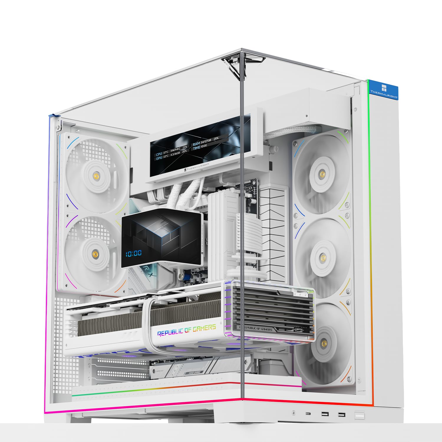 Thermalright A70 Bianco PC-Case-Panorama a 270°-Vetro Temperato ATX-Midi Tower Chassis, supporta scheda madre ATX/GPU 420mm, gestione cavi nascosta-Bianco
