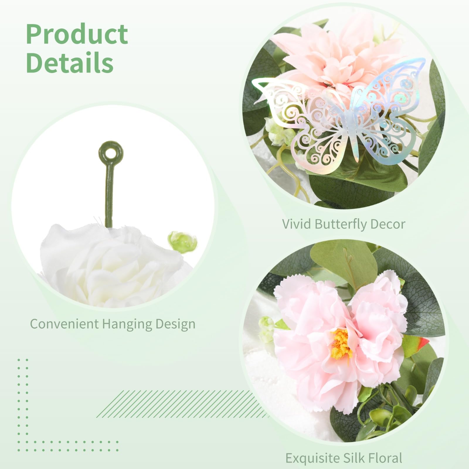 2 STK. Rosa Kunstblumen-Girlande, 1,8 m Rosenranken aus Seidenstoff mit Schmetterlingen, Elegante Deko für Hochzeit, Zuhause, Party und DIY Blumenarrangement