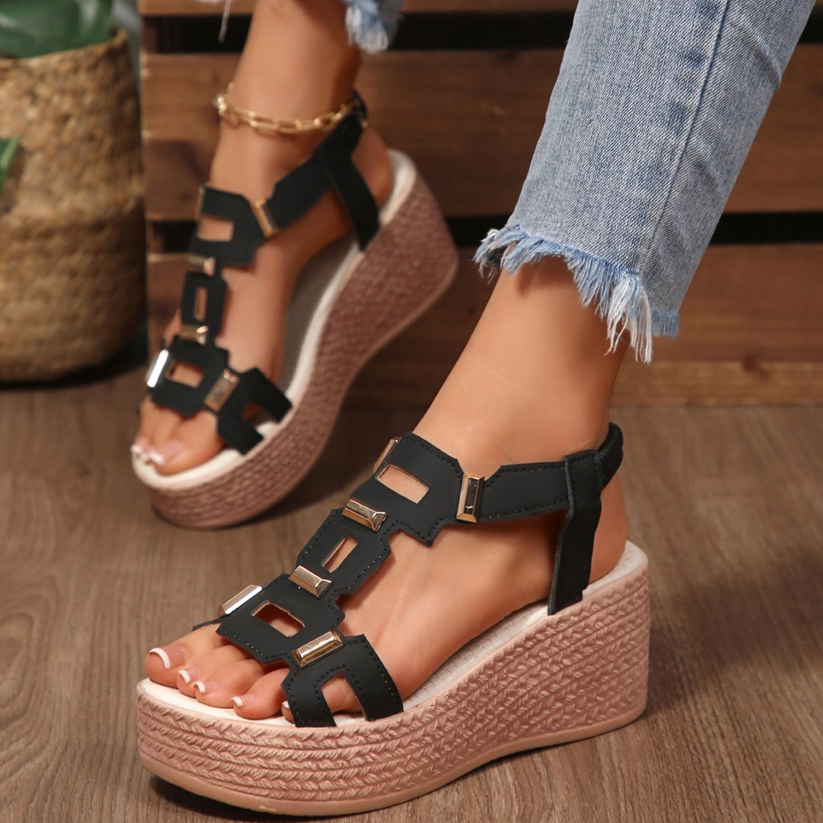 Zapatos de cuña para mujer con tacón de verano sandalias de verano zapatos tacón de cuña cómodas sandalias elegantes sandalias romanas ligeras zapatos de verano plataforma corcho al aire libre