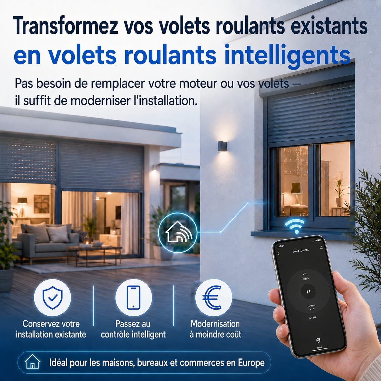 LoraTap 4 Interrupteur Module Volet Roulant Connecté, Commutateur Rideau Stores WiFi, Compatible avec Alexa Google Home pour Commande Vocale, Minuterie Intelligent Moteur Mural