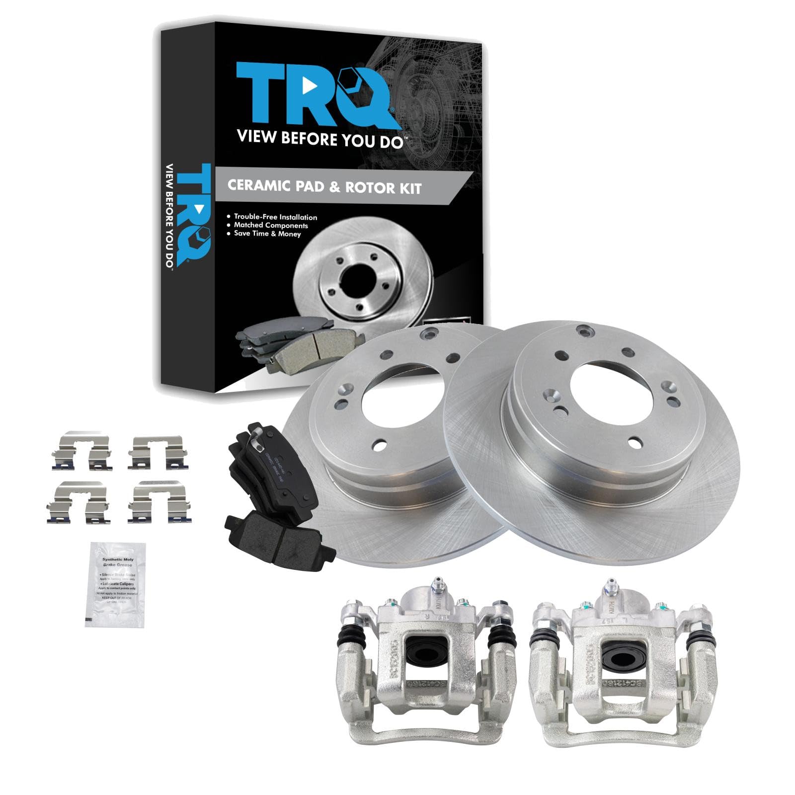 TRQ Rear Brake Kit Rotor and Ceramic Pad with Calipers