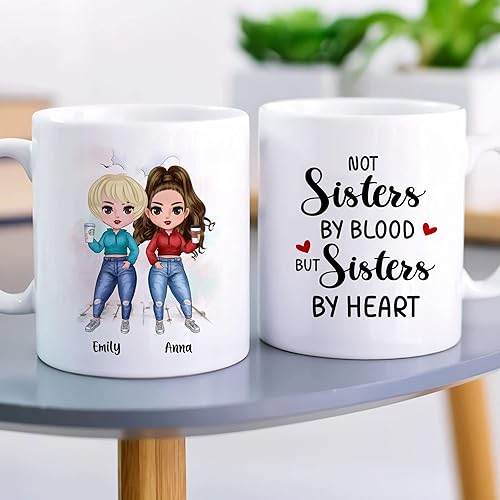 Miniatura 3 de GOSSBY Taza personalizada (2 Friends) Not sisters by blood but sisters by heart, taza para mejor amiga, regalo de amistad de larga distancia, taza